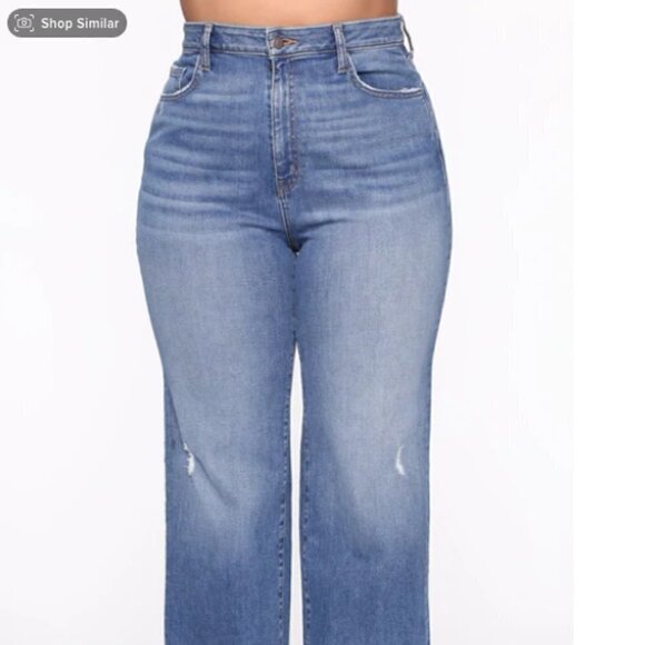 𝅺FASHION Nova Straight Leg Split Hem High Rise Blue Jeans, Size 13 - Picture 5 of 16